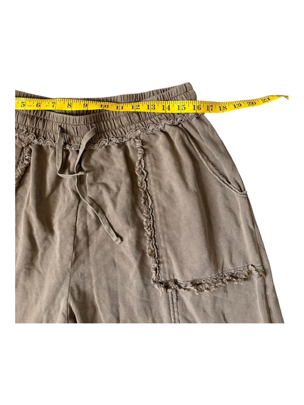 Easel Mineral Washed Terry Knit Wide Leg Frayed Edge Brown Lounge Pants 3XL Boho - Picture 12 of 15